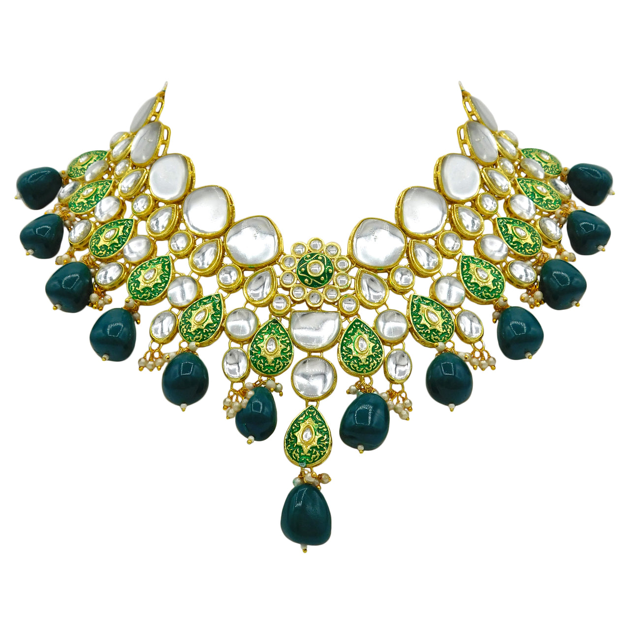 Sujwel Gold Plated Kundan Floral Design Choker Necklace Set For woman (08-0470)
