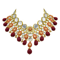 Thumbnail for Sujwel Gold Plated Kundan Floral Design Choker Necklace Set For woman (08-0470)
