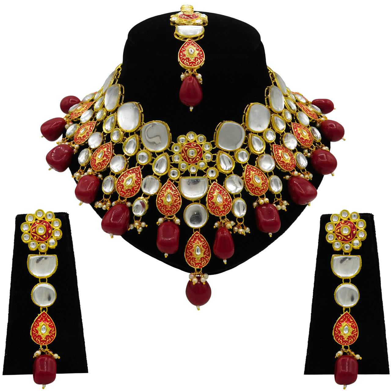 Sujwel Gold Plated Kundan Floral Design Choker Necklace Set For woman (08-0470)