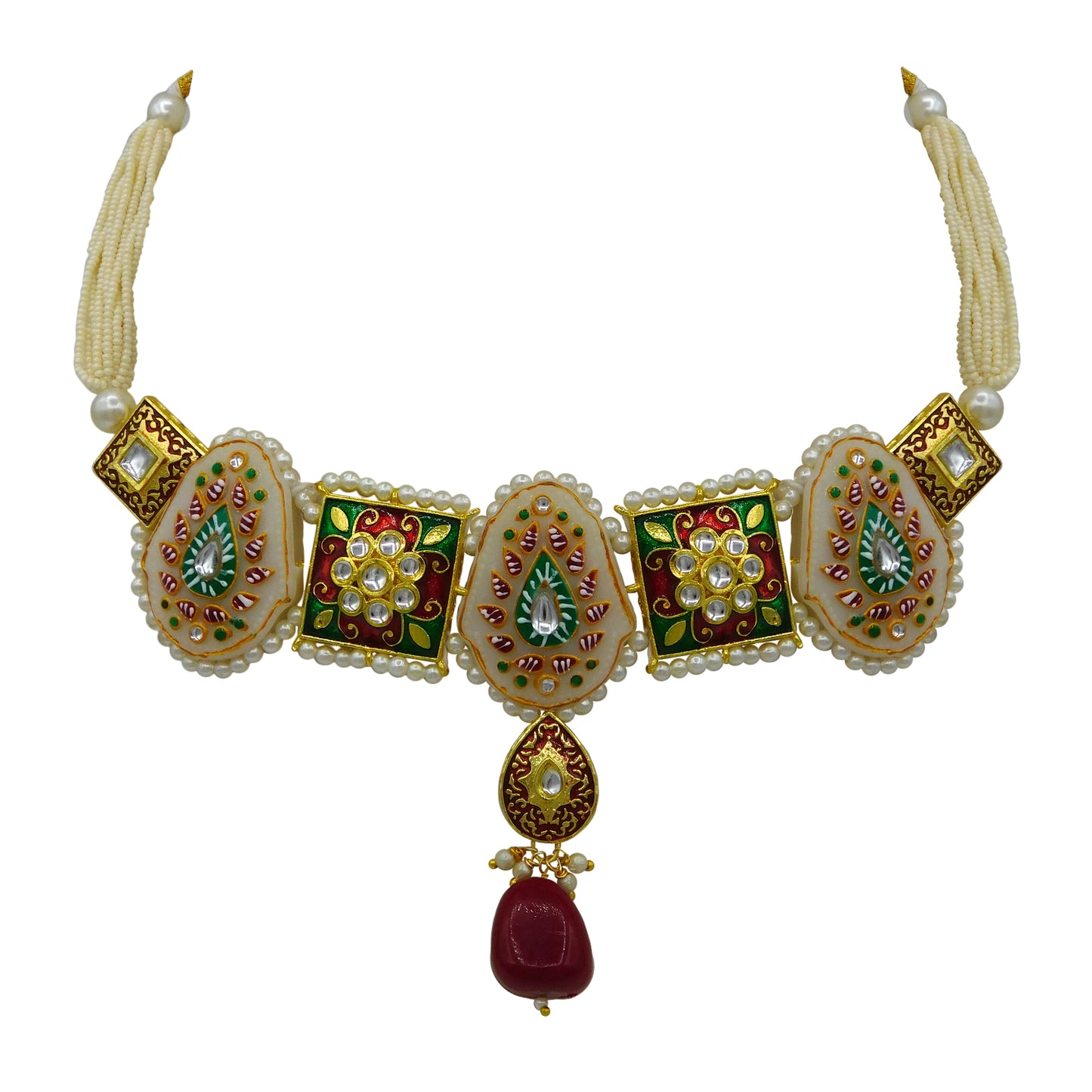 Sujwel Gold Plated Kundan Meenakari Choker Necklace Set for woman (08-0451)