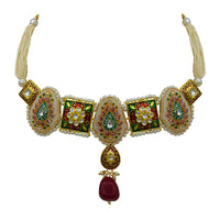 Thumbnail for Sujwel Gold Plated Kundan Meenakari Choker Necklace Set for woman (08-0451)