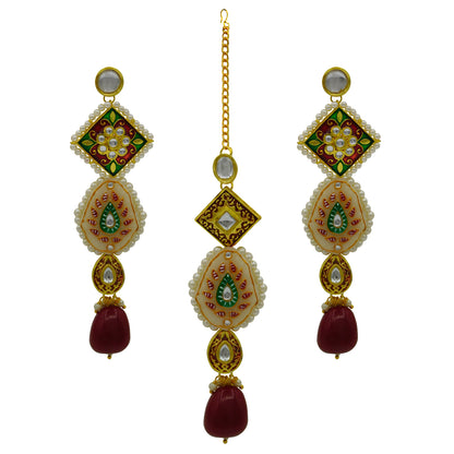 Sujwel Gold Plated Kundan Meenakari Choker Necklace Set for woman (08-0451)