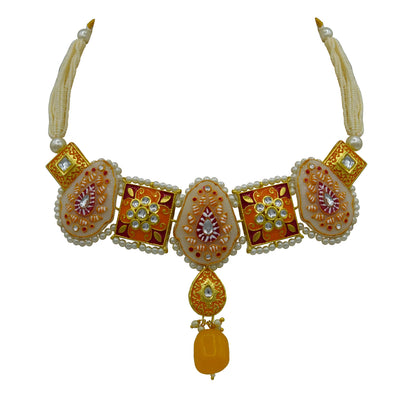 Sujwel Gold Plated Kundan Meenakari Choker Necklace Set for woman (08-0451)