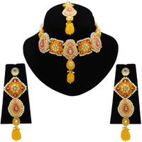 Thumbnail for Sujwel Gold Plated Kundan Meenakari Choker Necklace Set for woman (08-0451) - Sujwel
