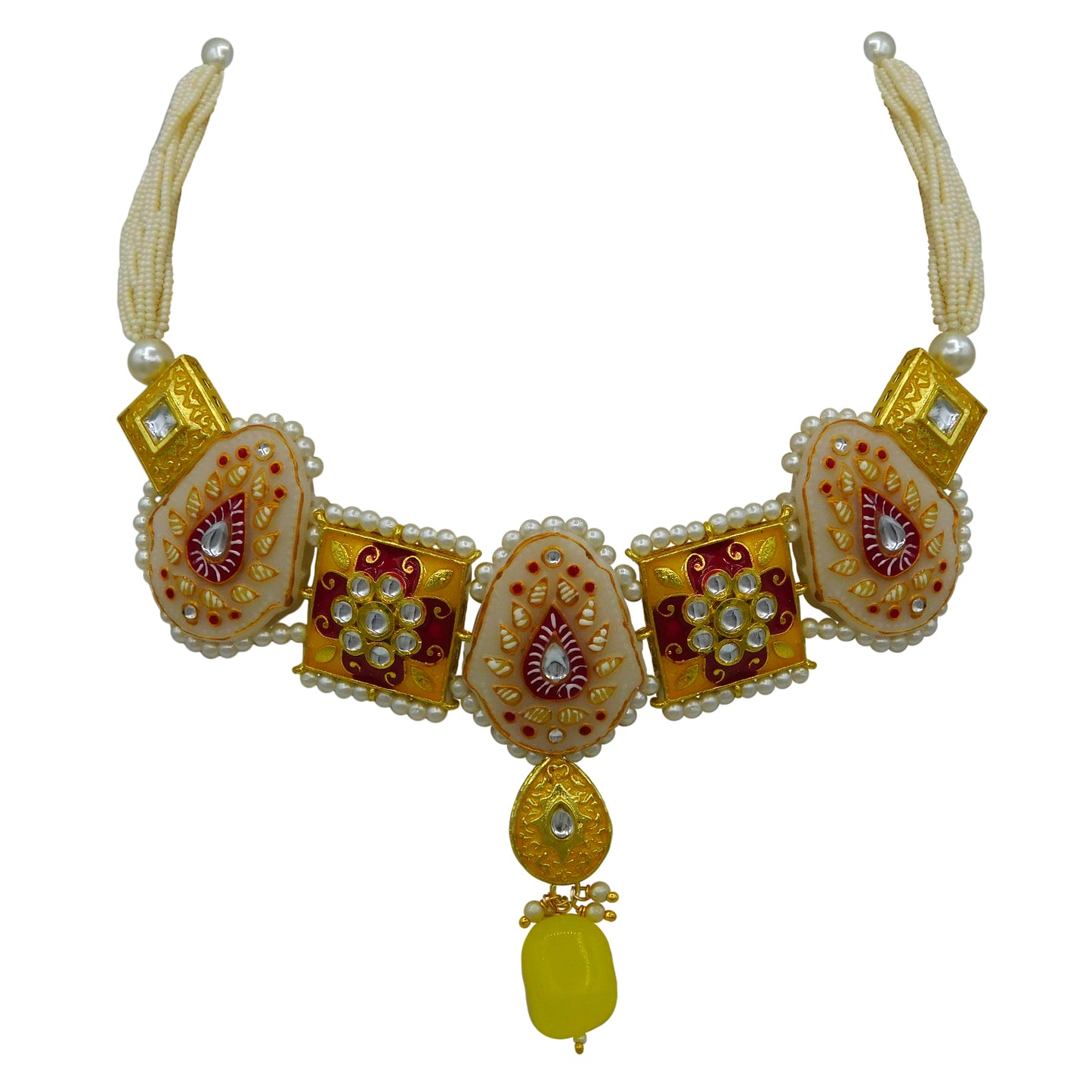 Sujwel Gold Plated Kundan Meenakari Choker Necklace Set for woman (08-0451)