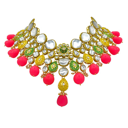 Sujwel Gold Plated Kundan Floral Design Choker Necklace Set For woman (08-0470)