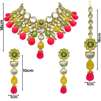 Sujwel Gold Plated Kundan Floral Design Choker Necklace Set For woman (08-0470)