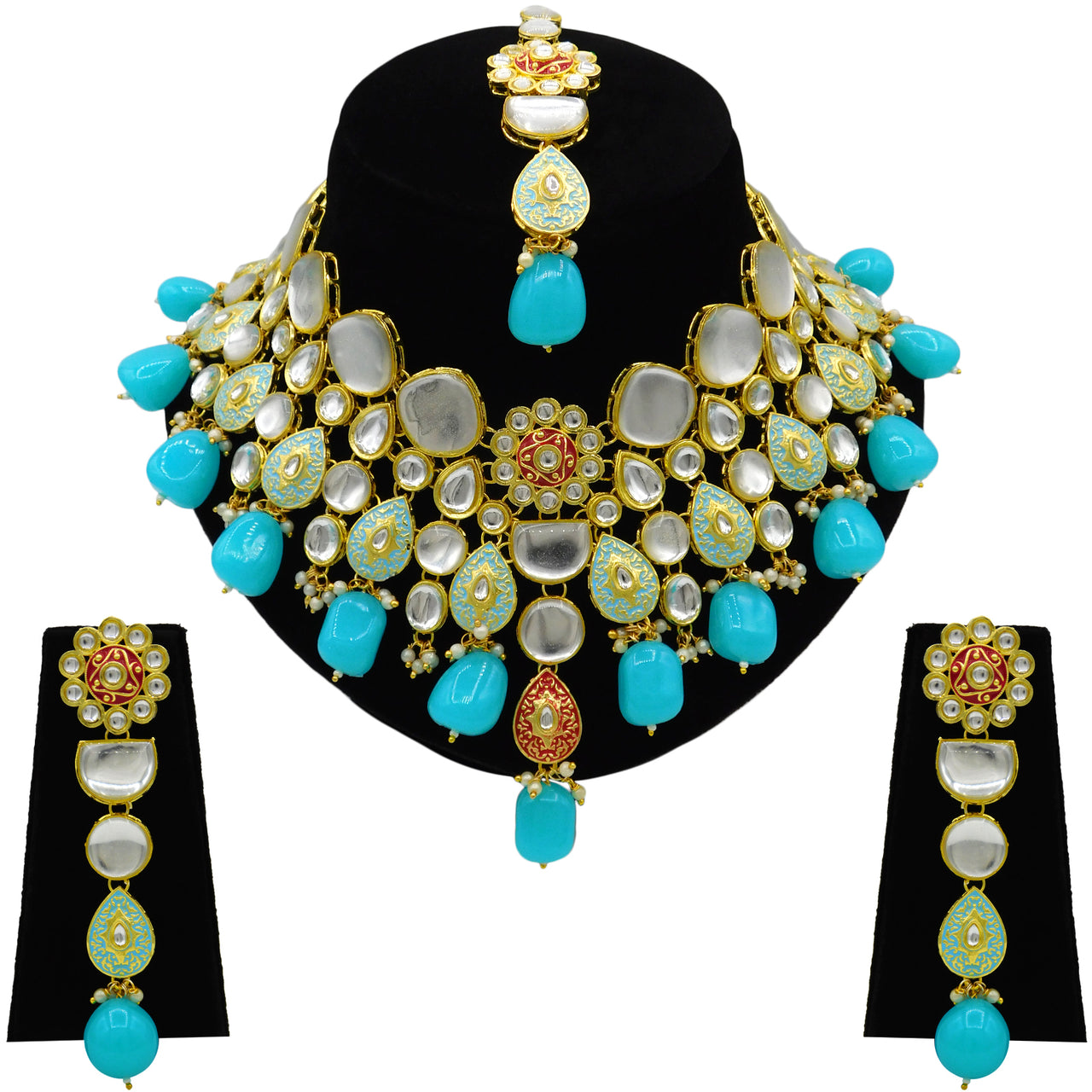 Sujwel Gold Plated Kundan Floral Design Choker Necklace Set For woman (08-0470)