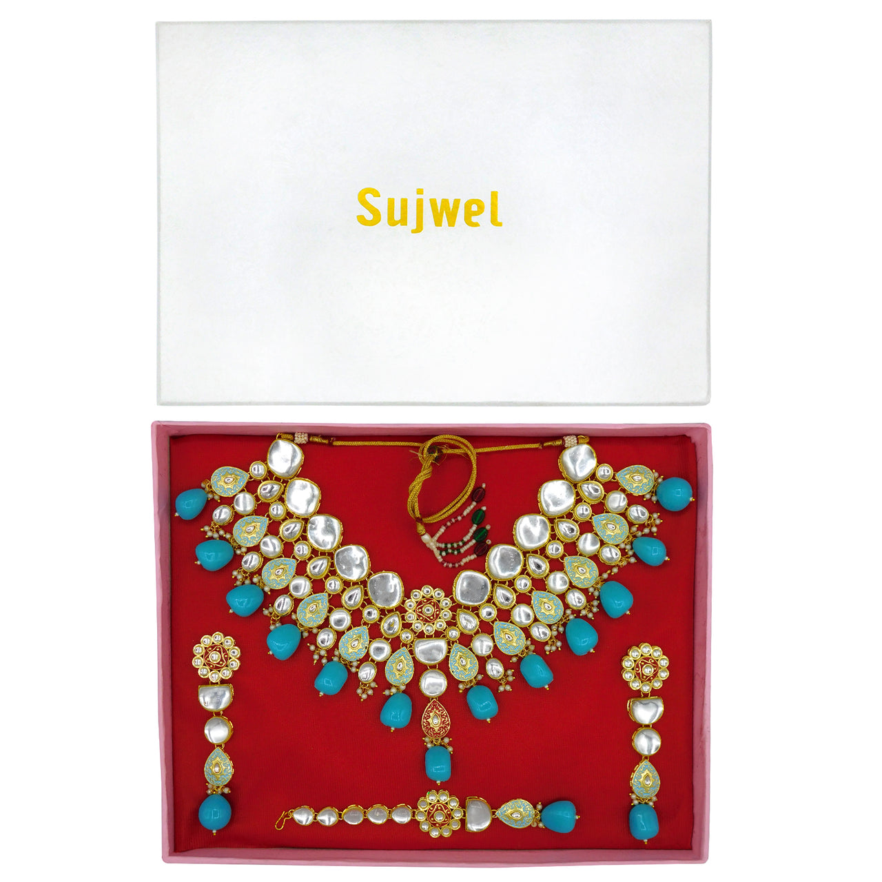 Sujwel Gold Plated Kundan Floral Design Choker Necklace Set For woman (08-0470)