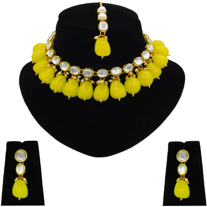 Sujwel Kundan Gold Necklace Set For Woman (08-0466)