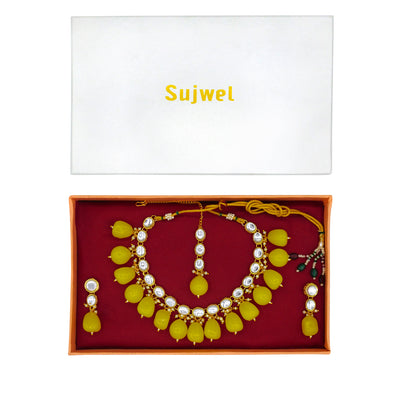 Sujwel Kundan Gold Necklace Set For Woman (08-0466)