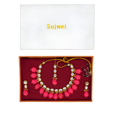 Sujwel Kundan Gold Necklace Set For Woman (08-0466)