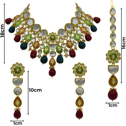 Sujwel Gold Plated Kundan Floral Design Choker Necklace Set For woman (08-0470)