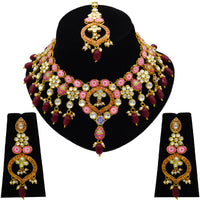 Thumbnail for Sujwel Gold Plated Kundan Design Choker Necklace Set For Women (08-0450) - Sujwel