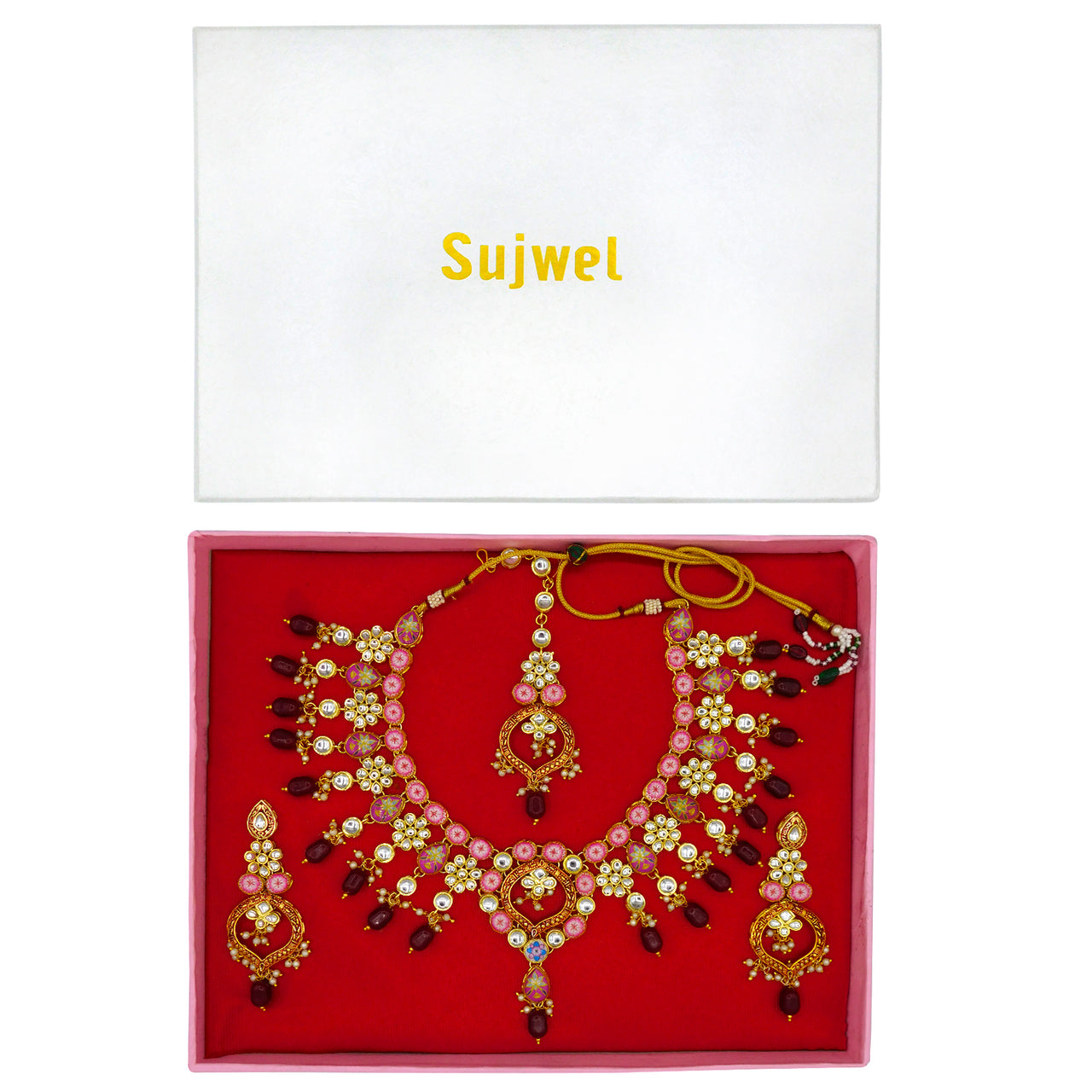 Sujwel Gold Plated Kundan Design Choker Necklace Set For Women (08-0450) - Sujwel