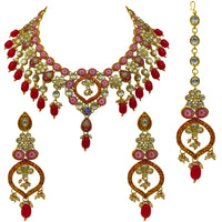 Thumbnail for Sujwel Gold Plated Kundan Design Choker Necklace Set For Women (08-0450) - Sujwel