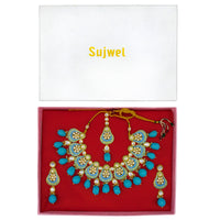 Thumbnail for Sujwel Gold Plated Kundan Meenakari Choker Necklace Set (08-0447)