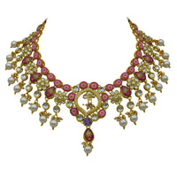 Thumbnail for Sujwel Gold Plated Kundan Design Choker Necklace Set For Women (08-0450)