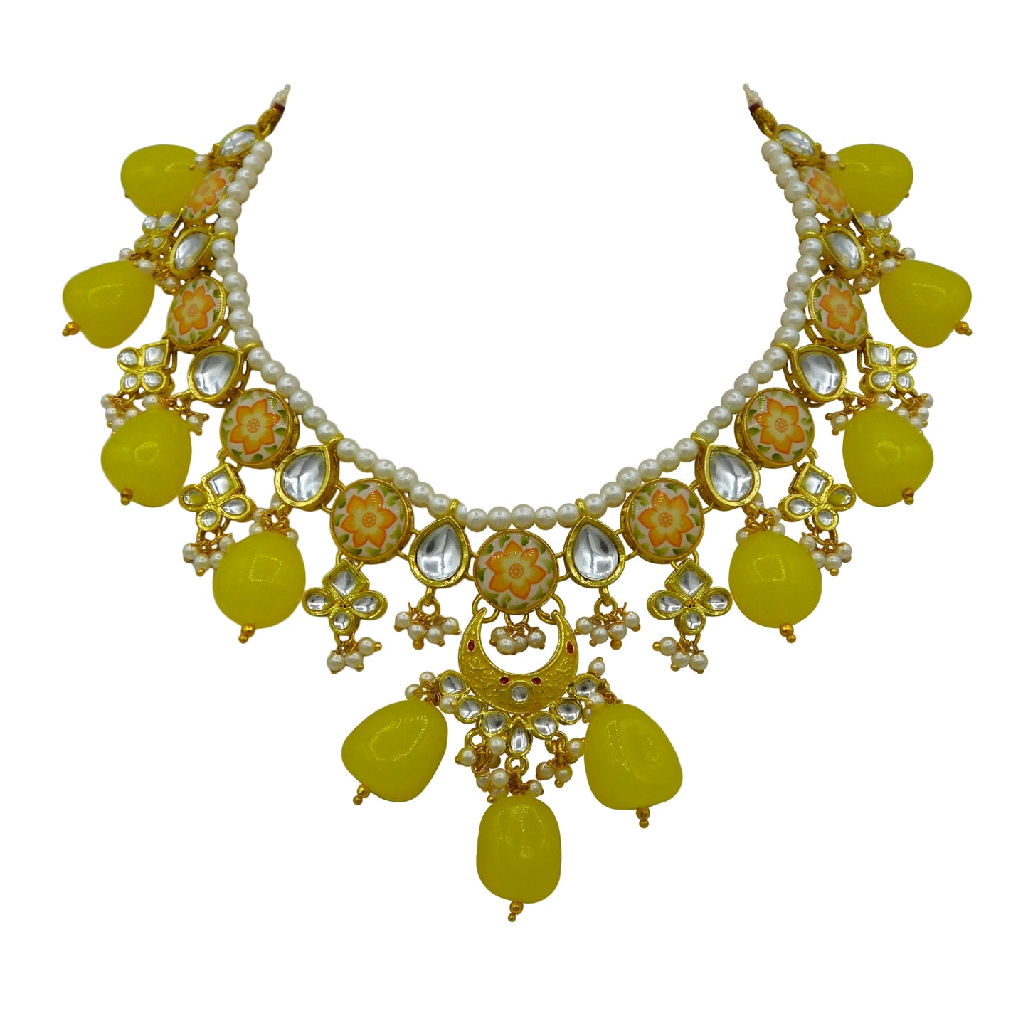 Sujwel Kundan and Meenakari with Floral Chokar Necklace Set (08-0453)