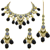 Thumbnail for Sujwel Kundan and Meenakari with Floral Chokar Necklace Set (08-0453) - Sujwel