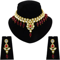 Thumbnail for Sujwel Gold Toned Pearl Beads Kundan Choker Necklace Set (08-0457) - Sujwel