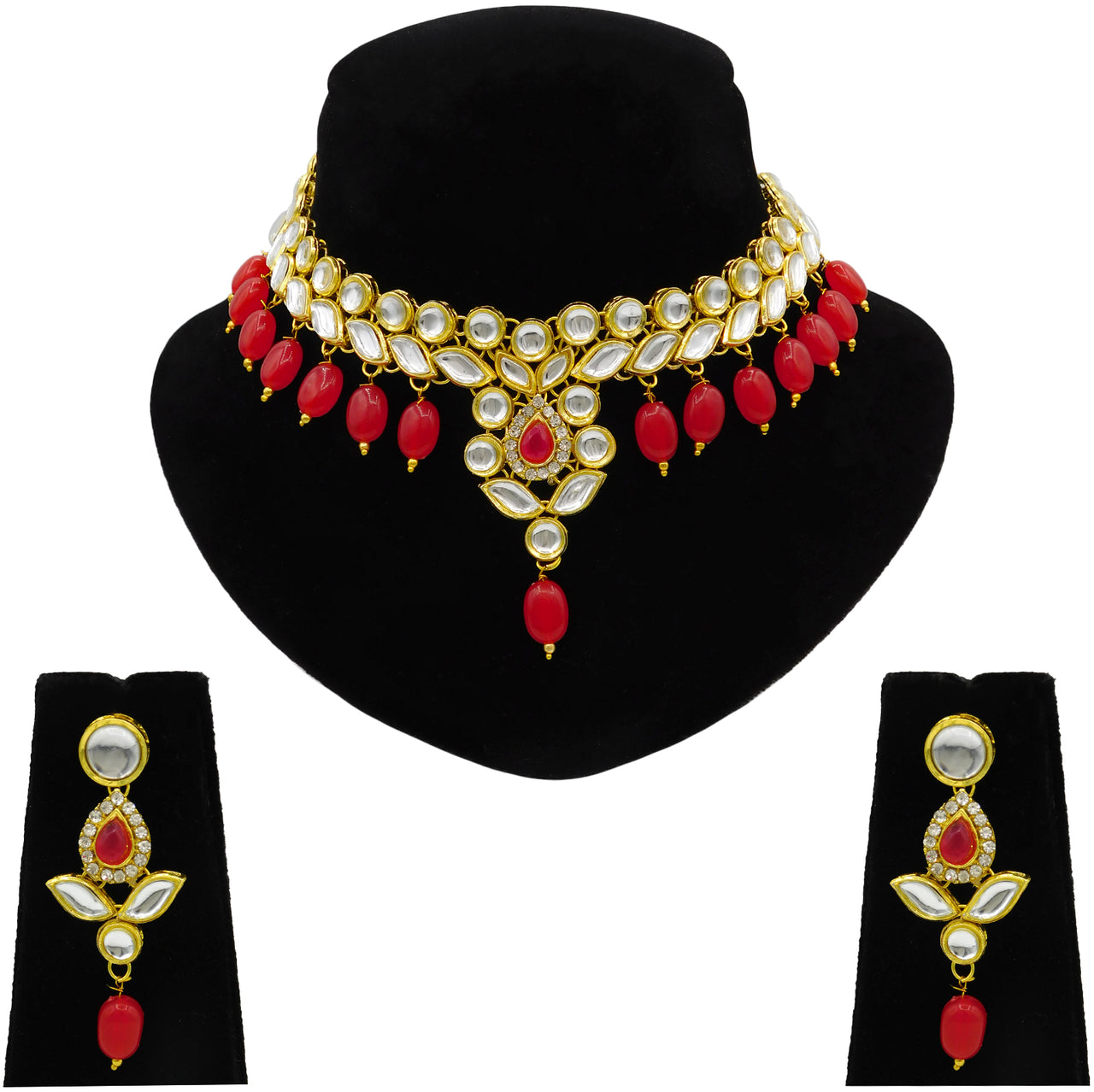 Sujwel Gold Toned Pearl Beads Kundan Choker Necklace Set (08-0457) - Sujwel