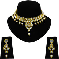 Thumbnail for Sujwel Gold Toned Pearl Beads Kundan Choker Necklace Set (08-0457) - Sujwel