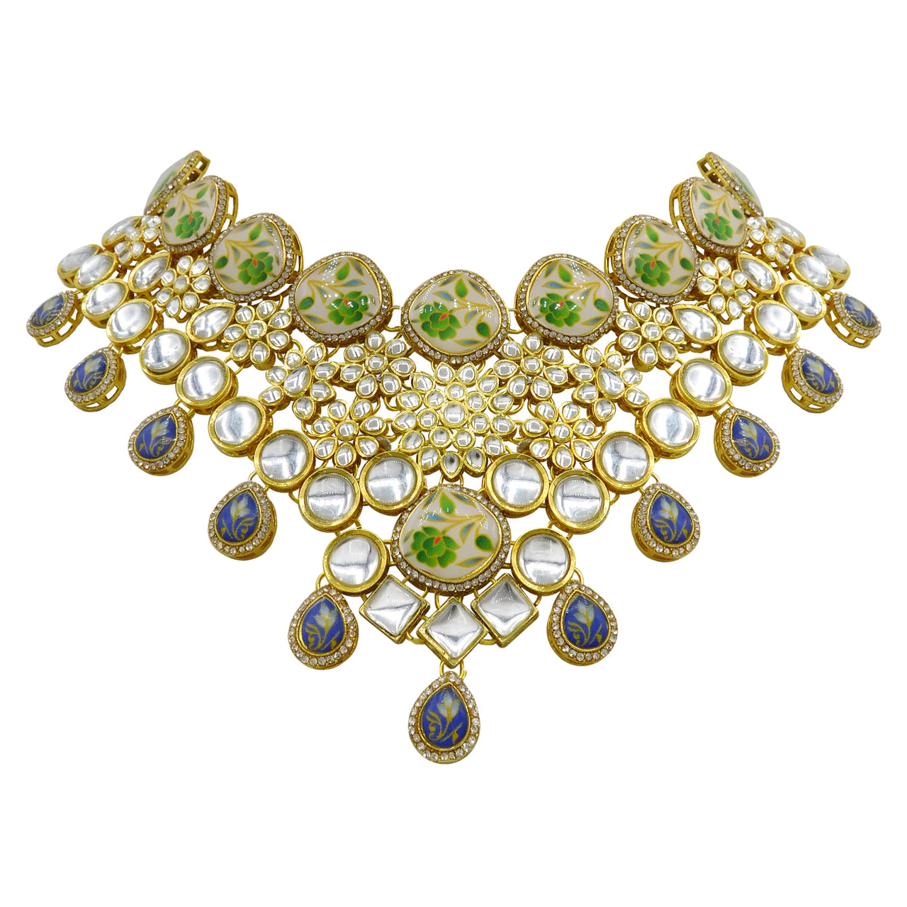 Sujwel Gold Plated Kundan Design Choker Necklace Set For Women (08-0455) - Sujwel