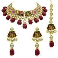 Thumbnail for Personalized Sujwel Kundan Necklace Set (SUJP02) - Sujwel