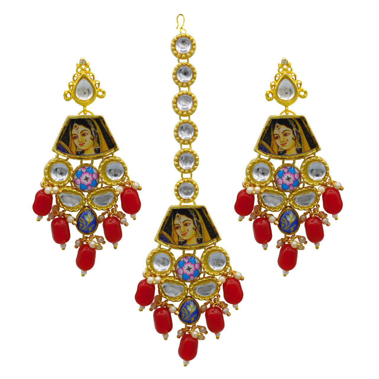Personalized Sujwel Gold Plated Kundan Stones & Pearl Beads Studded Lamination Floral Design Choker Necklace Set For Women (SUJP01) - Sujwel