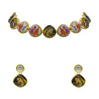 Thumbnail for Personalized Sujwel Painting with Floral Design Chokar Necklace Set (SUJP01) - Sujwel