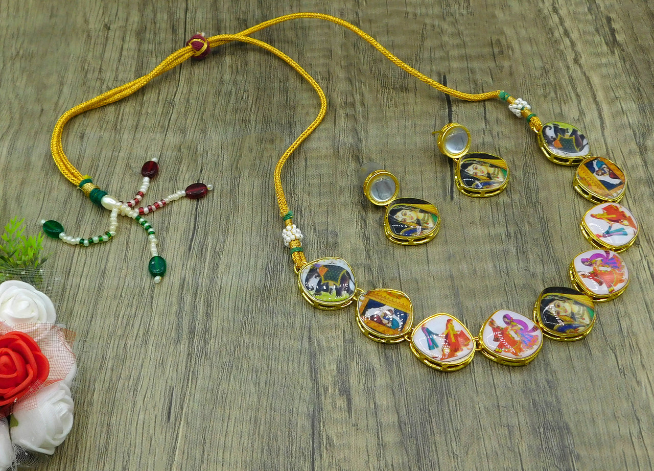 Personalized Sujwel Painting with Floral Design Chokar Necklace Set (SUJP01) - Sujwel