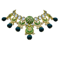 Thumbnail for Sujwel Gold Toned Kundan Lamination Floral Design Necklace Set (08-0456) - Sujwel