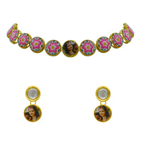 Thumbnail for Personalized Sujwel Painting with Floral Design Chokar Necklace Set (SUJP01) - Sujwel