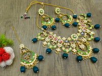 Thumbnail for Personalized Sujwel Gold Plated Kundan Meenakari Necklace Set With Maangtikka For Women (SUJP01) - Sujwel