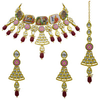 Thumbnail for Personalized Sujwel Kundan Choker Necklace Set (SUJP01) - Sujwel