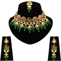 Thumbnail for Personalized Sujwel Gold Toned Kundan Stones & Beads Lamination Multistrand Pearl Beads Choker Necklace Set For Women (SUJP01) - Sujwel