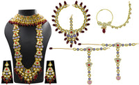 Thumbnail for Sujwel Beads Studded Handcrafted Kundan Pink Bridal Jewellery Set - Sujwel