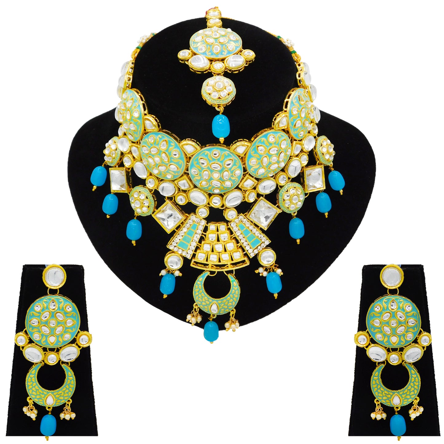 Sujwel Kundan and Meenakari Necklace Set (08-0311) - Sujwel