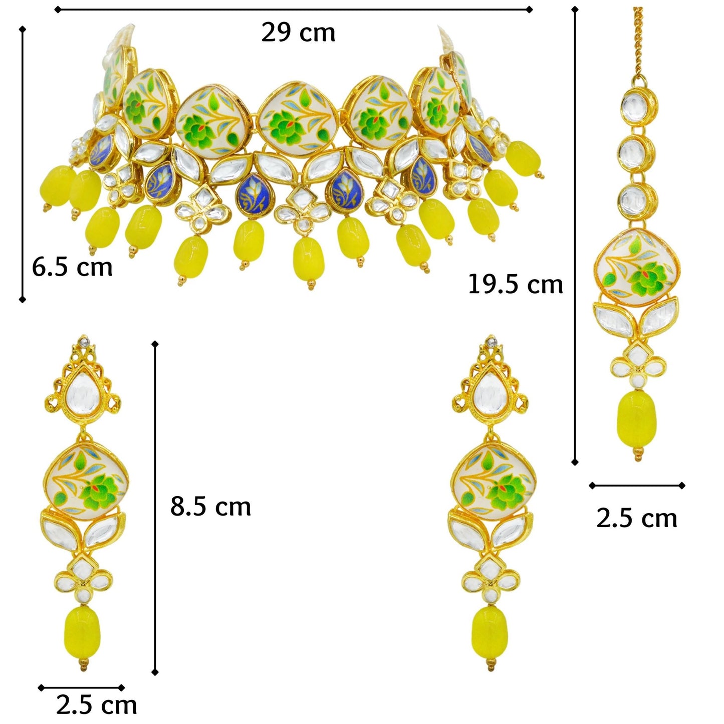 Sujwel Kundan and Painting with Floral Design Chokar Necklace Set (08-0281) - Sujwel