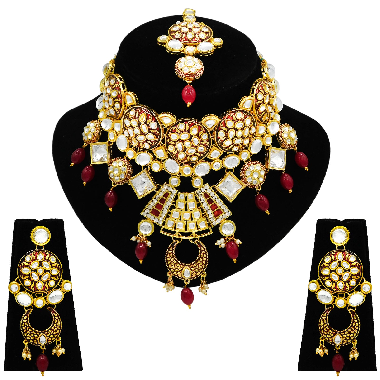 Sujwel Kundan and Meenakari Necklace Set (08-0311) - Sujwel