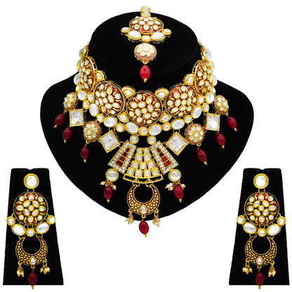 Sujwel Kundan and Meenakari Necklace Set (08-0311) - Sujwel