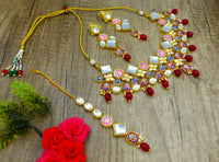 Thumbnail for Sujwel Gold Plated Kundan Floral Design Choker Necklace Set (08-0271) - Sujwel