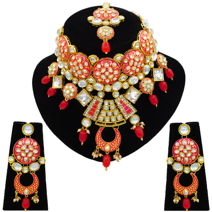 Sujwel Kundan and Meenakari Necklace Set (08-0311) - Sujwel