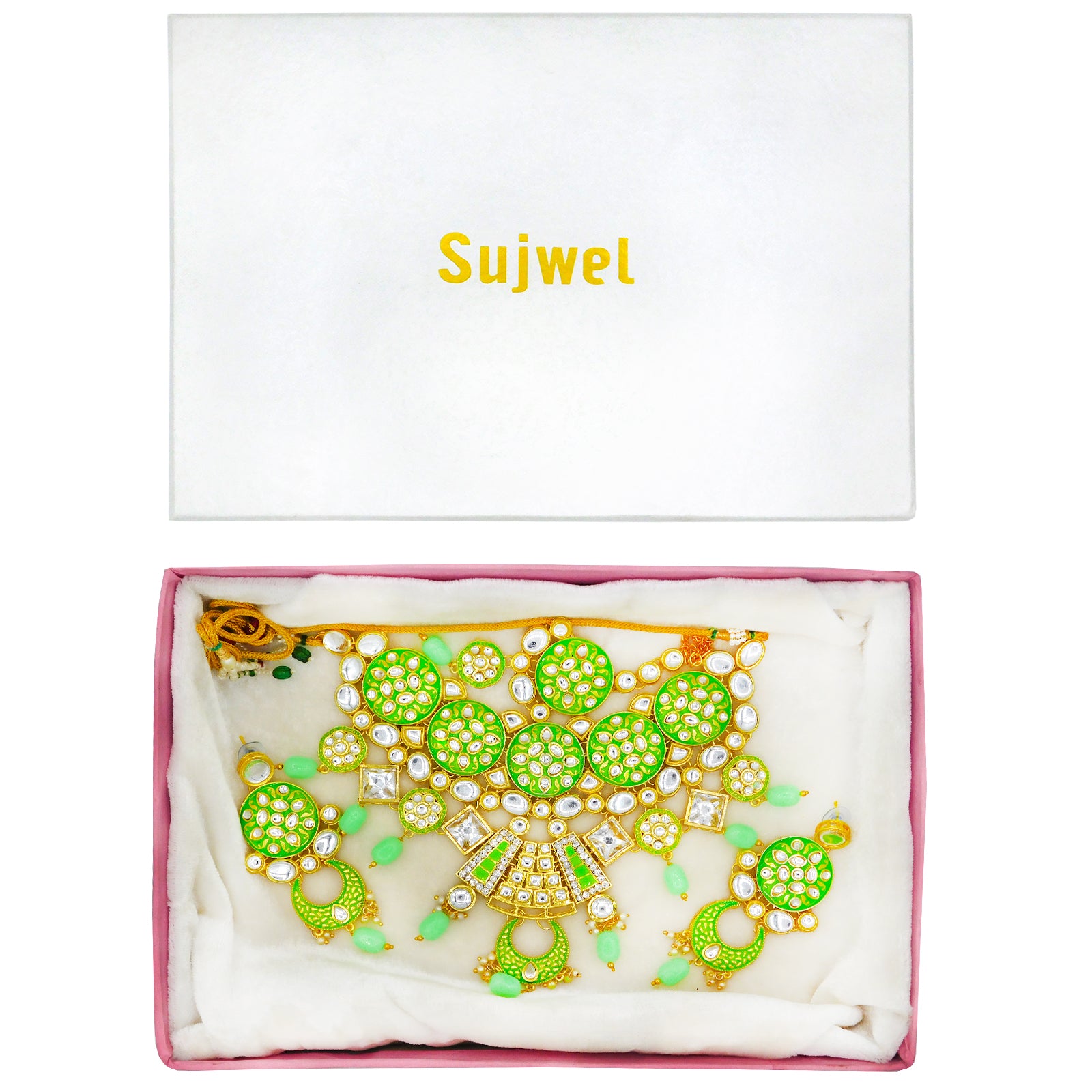 Sujwel Kundan and Meenakari Necklace Set (08-0311) - Sujwel