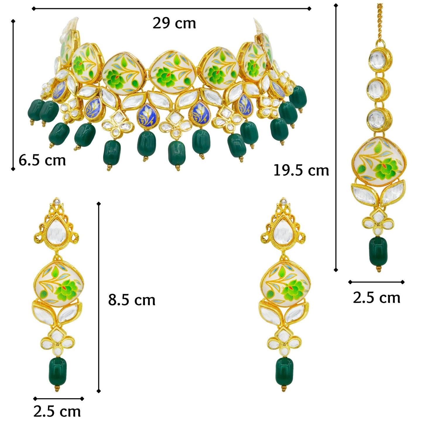 Sujwel Kundan and Painting with Floral Design Chokar Necklace Set (08-0281) - Sujwel