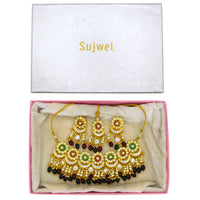 Thumbnail for Sujwel Gold Plated Meenakari Choker Necklace Set (08-0243) - Sujwel