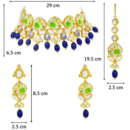 Sujwel Kundan and Painting with Floral Design Chokar Necklace Set (08-0281) - Sujwel