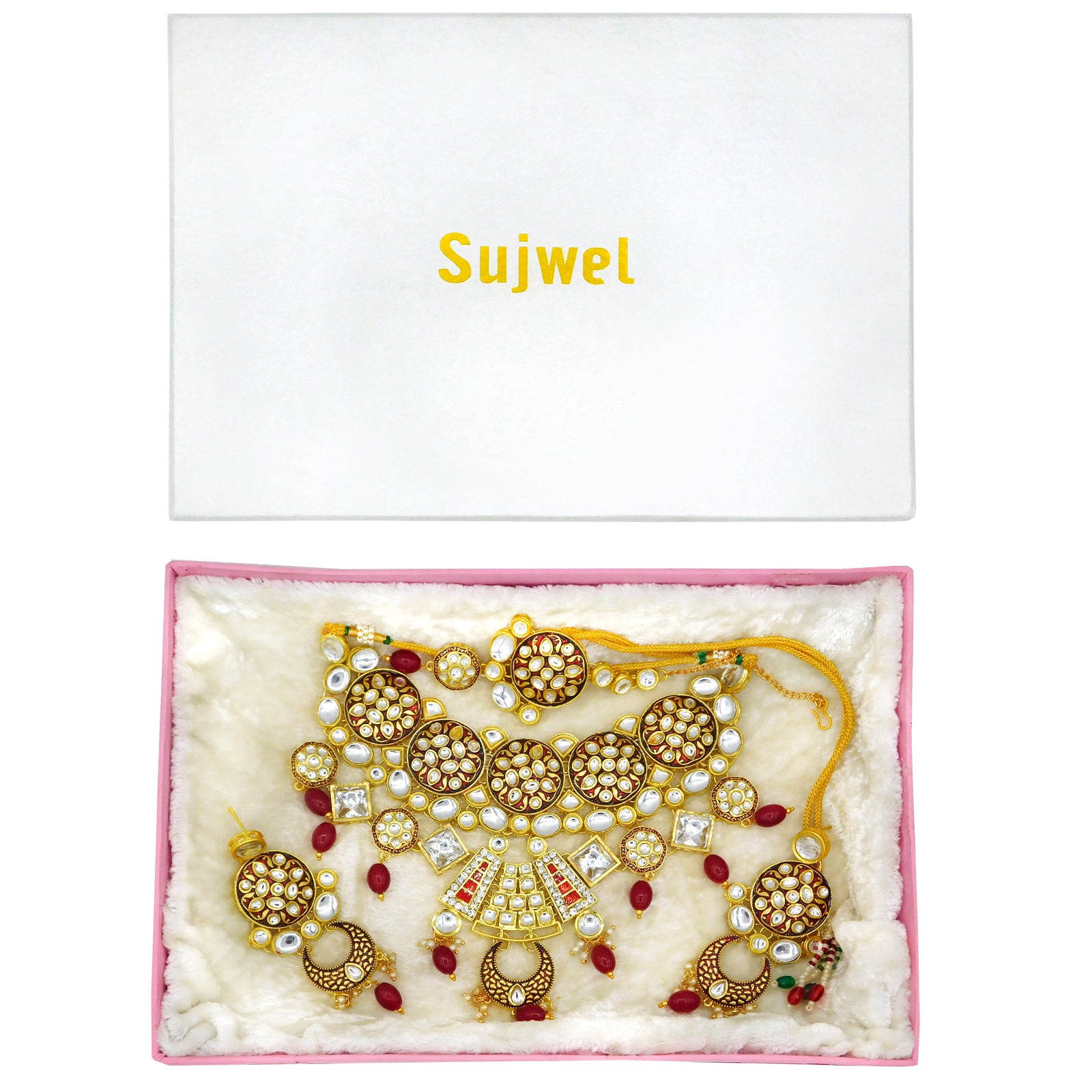 Sujwel Kundan and Meenakari Necklace Set (08-0311) - Sujwel