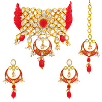 Thumbnail for Sujwel Gold Plated Kundan Choker Necklace Set For Women (08-0261) - Sujwel